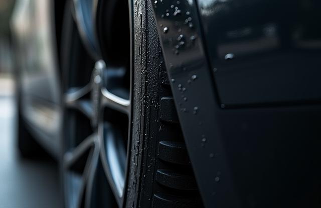 Application of tire dressing to a car tire for a deep black finish